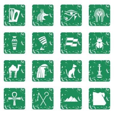 Grunge Mısır seyahat öğeler Icons set