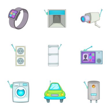 Akıllı ev dedektörleri Icons set, karikatür tarzı