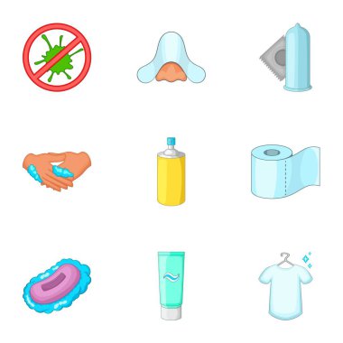 Kişisel Hijyen Icons set, karikatür tarzı
