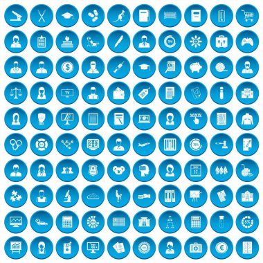 100 istatistik veri simgeleri mavi ayarla