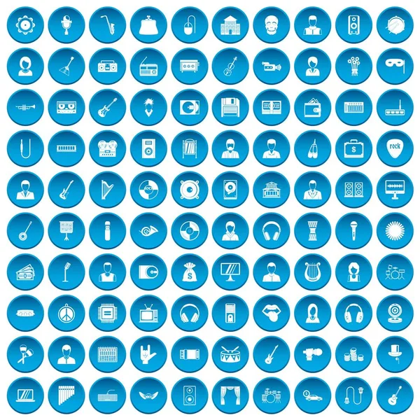100 iconos de música azul — Vector de stock