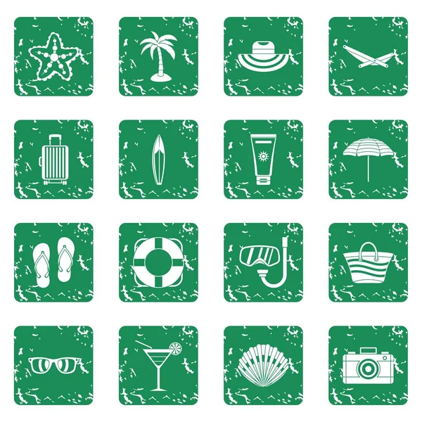 Iconos de descanso de verano conjunto grunge — Vector de stock