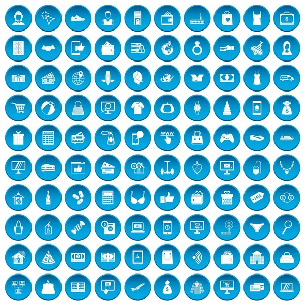 100 онлайн-іконок для покупок синій — стоковий вектор