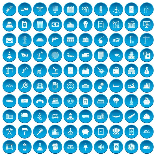 100 іконок рослини набір синій — стоковий вектор