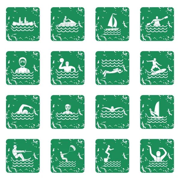 Water sport icons set grunge