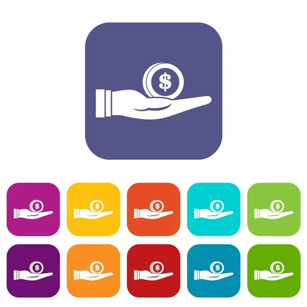 Dollar in hand icons set — Stock Vector
