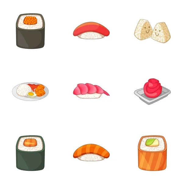 Japans eten iconen set, cartoon stijl — Stockvector