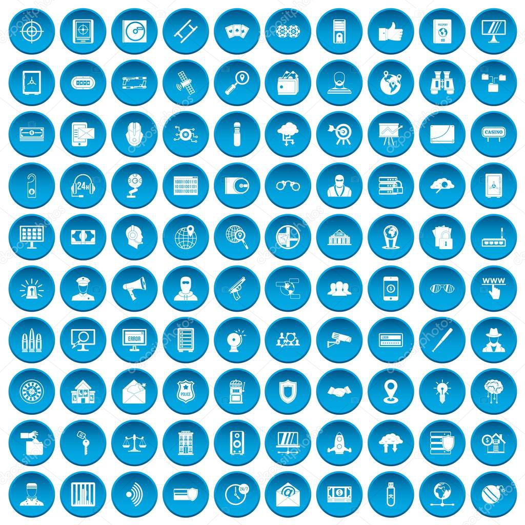 100 security icons set blue