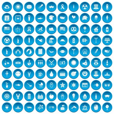 100 yaz tatil simgeleri mavi ayarla