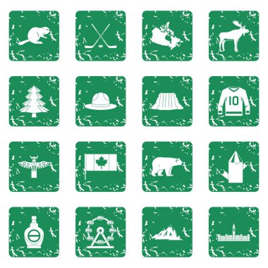 Grunge Kanada seyahat Icons set