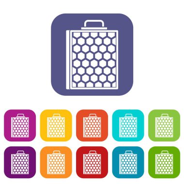 Petek simgeler kümesi vektör çizim renkler kırmızı, mavi, yeşil ve diğer düz tarzı