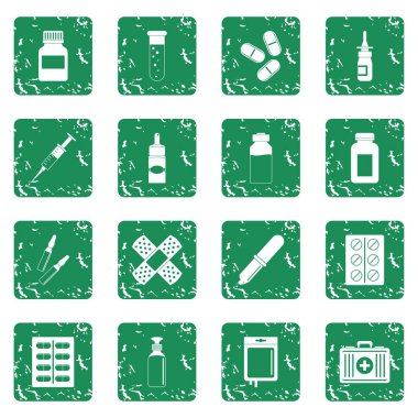 Grunge farklı ilaçlar Icons set