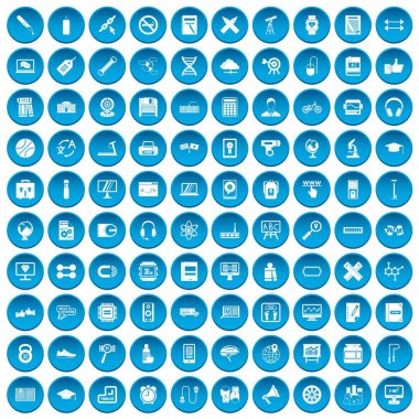 100 eğitim simgeleri mavi ayarla
