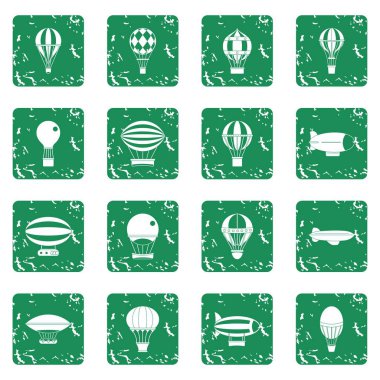 Retro balonlar uçak simgeler kümesi grunge