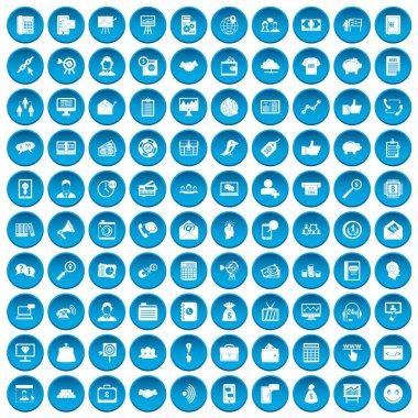 100 viral pazarlama simgeleri mavi ayarla