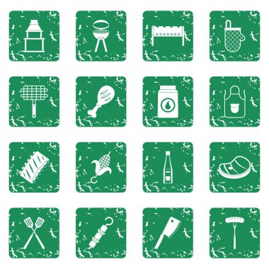 Grunge barbekü gıda Icons set