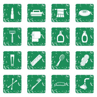 Grunge Hijyen araçları Icons set