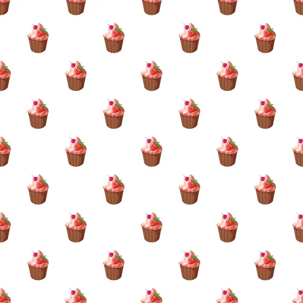 Cupcake avec motif fraise — Image vectorielle