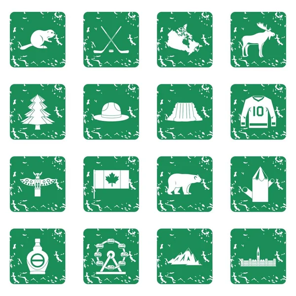Grunge Kanada seyahat Icons set