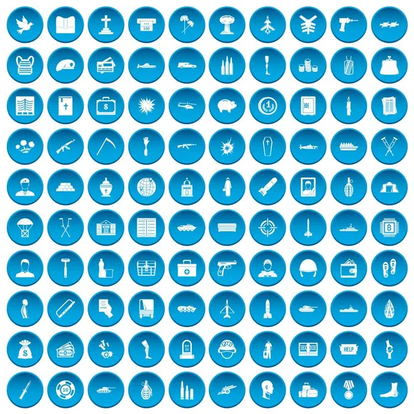 100 zbrodnie wojenne ikony zestaw niebieski — Wektor stockowy