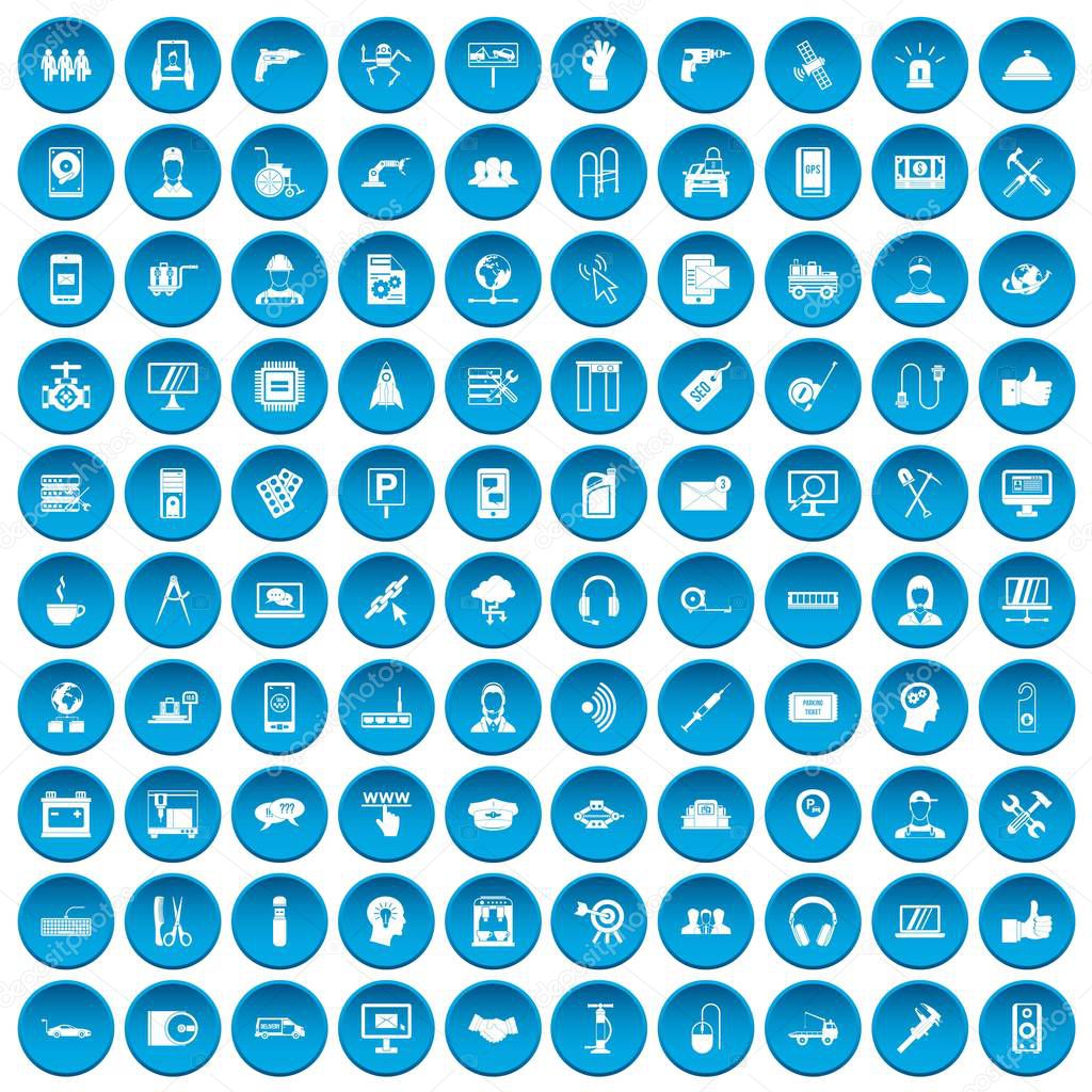 100 support icons set blue