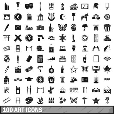 100 sanat Icons set, basit tarzı 