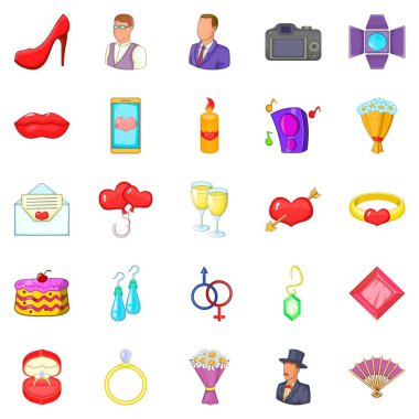 Evlilik Icons set, karikatür tarzı