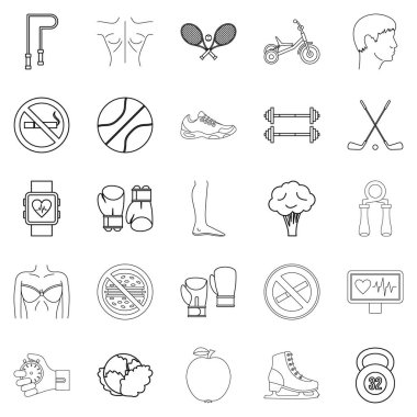 Egzersiz Icons set, anahat stili