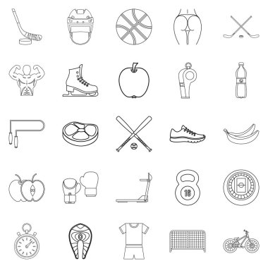 Egzersiz Icons set, anahat stili