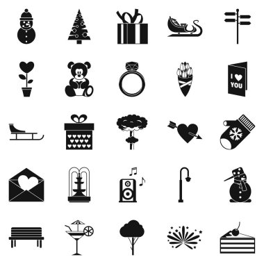 Kış yürüyüş Icons set, basit tarzı