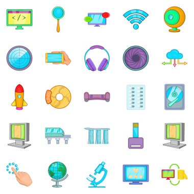 Teknik Icons set, karikatür tarzı