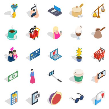 Ticaret Icons set, izometrik stili