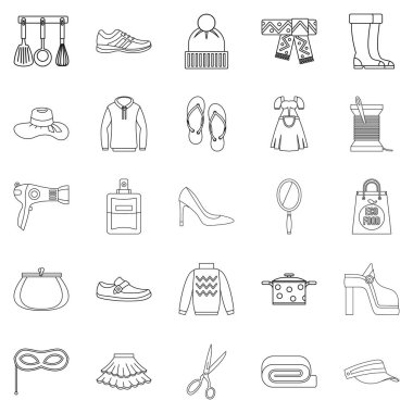 Giysi Icons set için yürüme, anahat stili