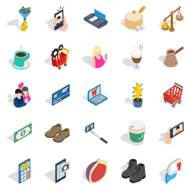 Alışveriş gezi Icons set, izometrik stili