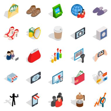 Alışveriş Icons set, izometrik stili