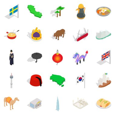 Europe Icons set, izometrik tarzı