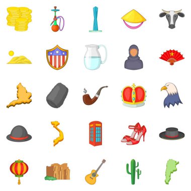 Amerika Icons set, karikatür tarzı