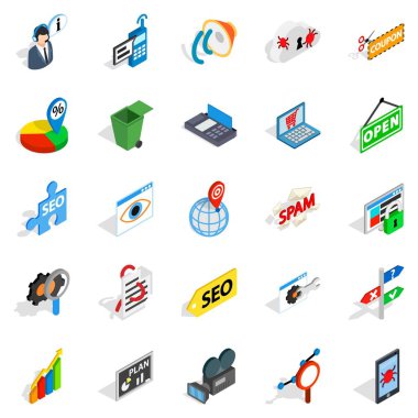SEO Icons set, izometrik stili