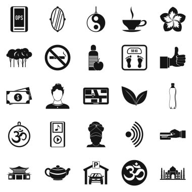 Asya kültürünü Icons set, basit tarzı