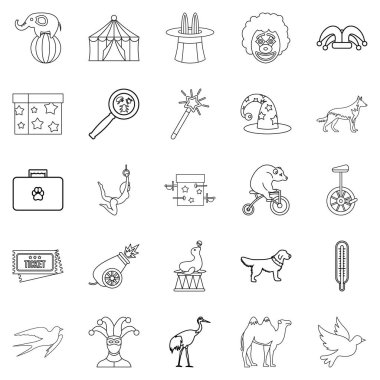 Sirk hayvanları Icons set, anahat stili ile