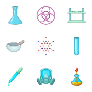 Kimya ders Icons set, karikatür tarzı