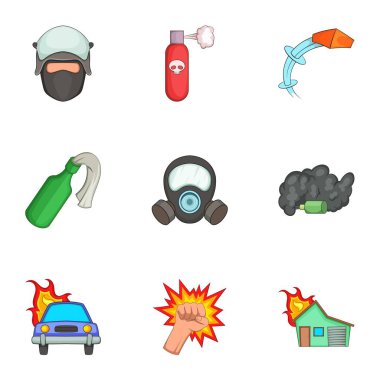 Protesto Icons set, karikatür tarzı
