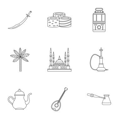 Türkiye'de seyahat Icons set, anahat stili