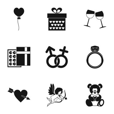 Sevgililer günü ve düğün Icons set, basit tarzı