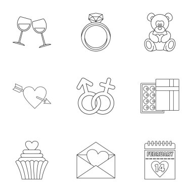 Sevgililer günü Icons set, anahat stili