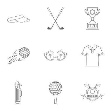 Golf şeyler Icons set, anahat stili