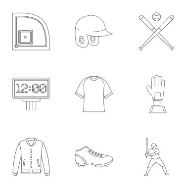 Beyzbol Şampiyonası Icons set, anahat stili