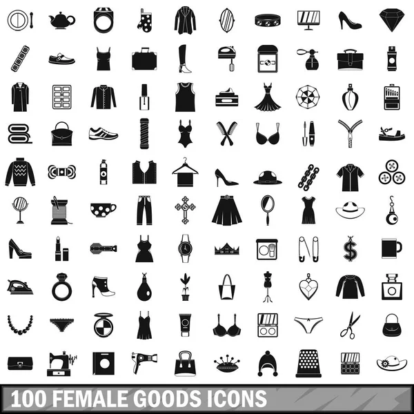 100 kadın mal Icons set, basit tarzı 