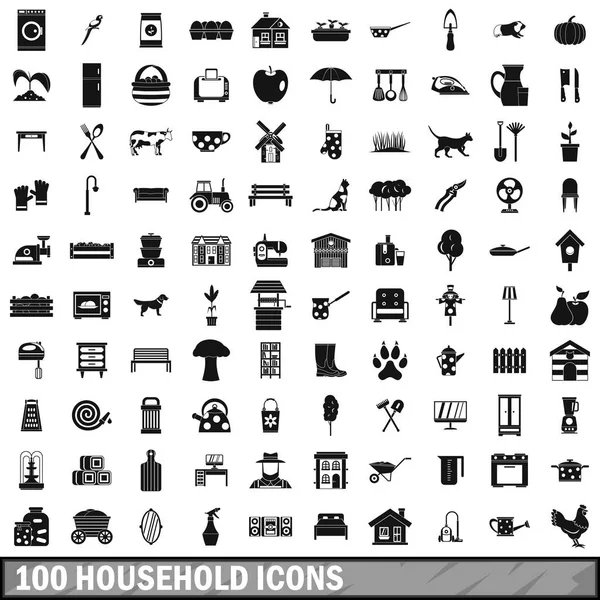 100 háztartási ikonok beállítása, egyszerű stílus — Stock Vector