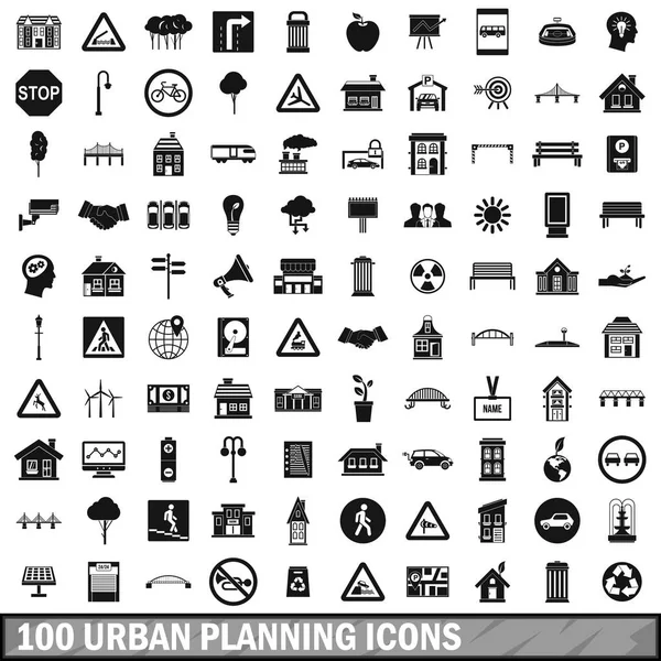 100 iconos de planificación urbana conjunto, estilo simple — Vector de stock